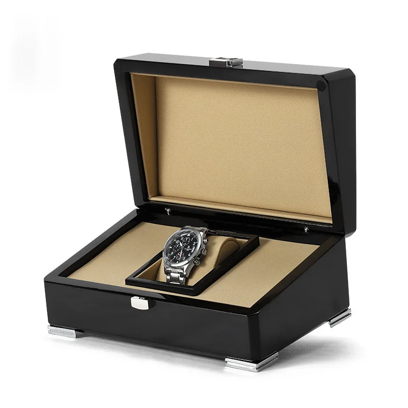 New Exquisite Wooden Watch Box Black Wood Grain Watch Storage Packaging Gift Collection Box