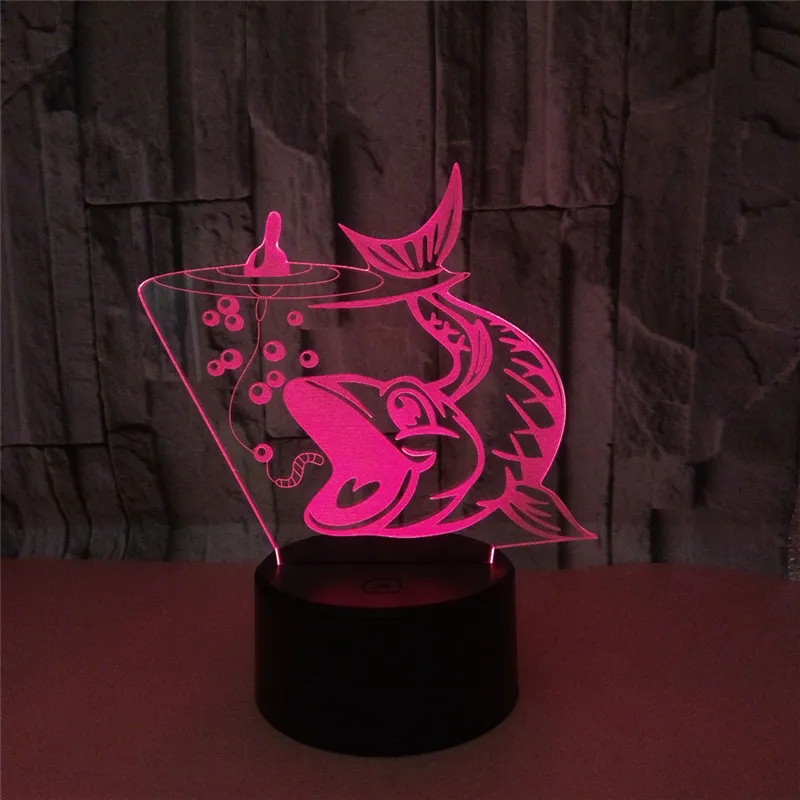 3D светильник для рыбалки с USB-зарядкой и сенсорным выключателем 7 цветов детский