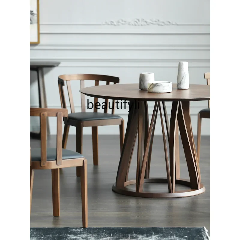 R11 Северная Америка Черный орех Деревянный круглый стол Обеденные столы и стулья