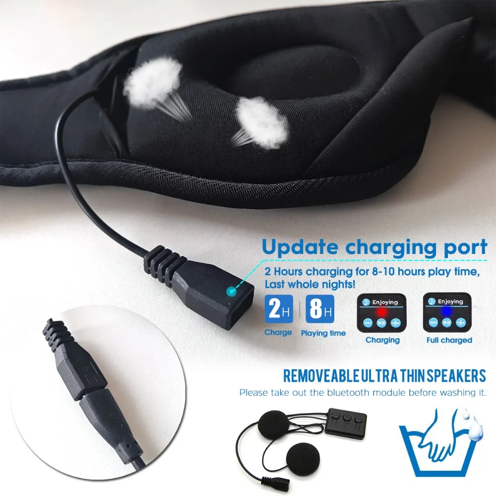 new 3d wireless music headphone sleep breathable smart eye mask bluetooth headset call with mic for ios android mac dropshipping free global shipping