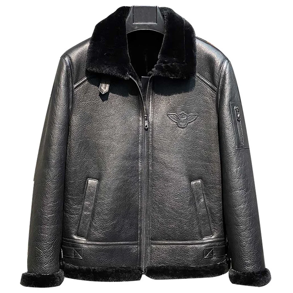 Plus Size 7XL Original Thick Wool Fur Coat Bomber Mens Winter Warm Velvet Jacket Big and Tall Mans Trench Coats Retro Overcoat