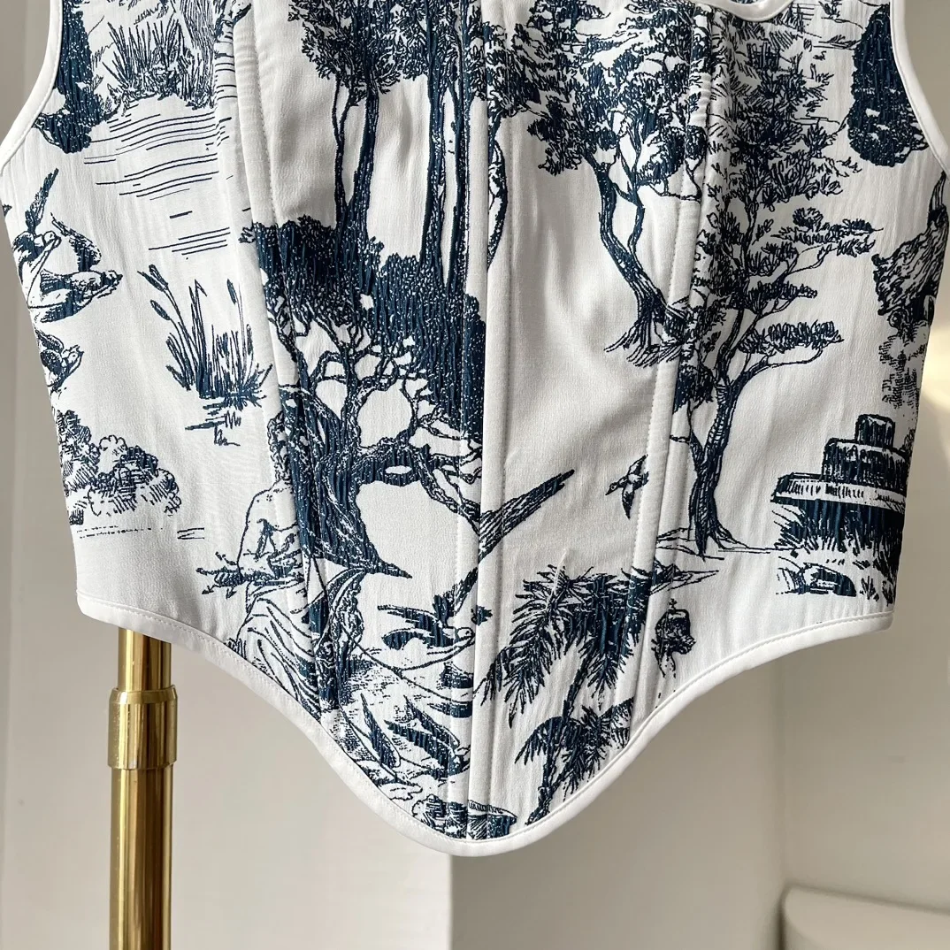 Женский укороченный жилет Domedeer с чернильным принтом без рукавов квадратным