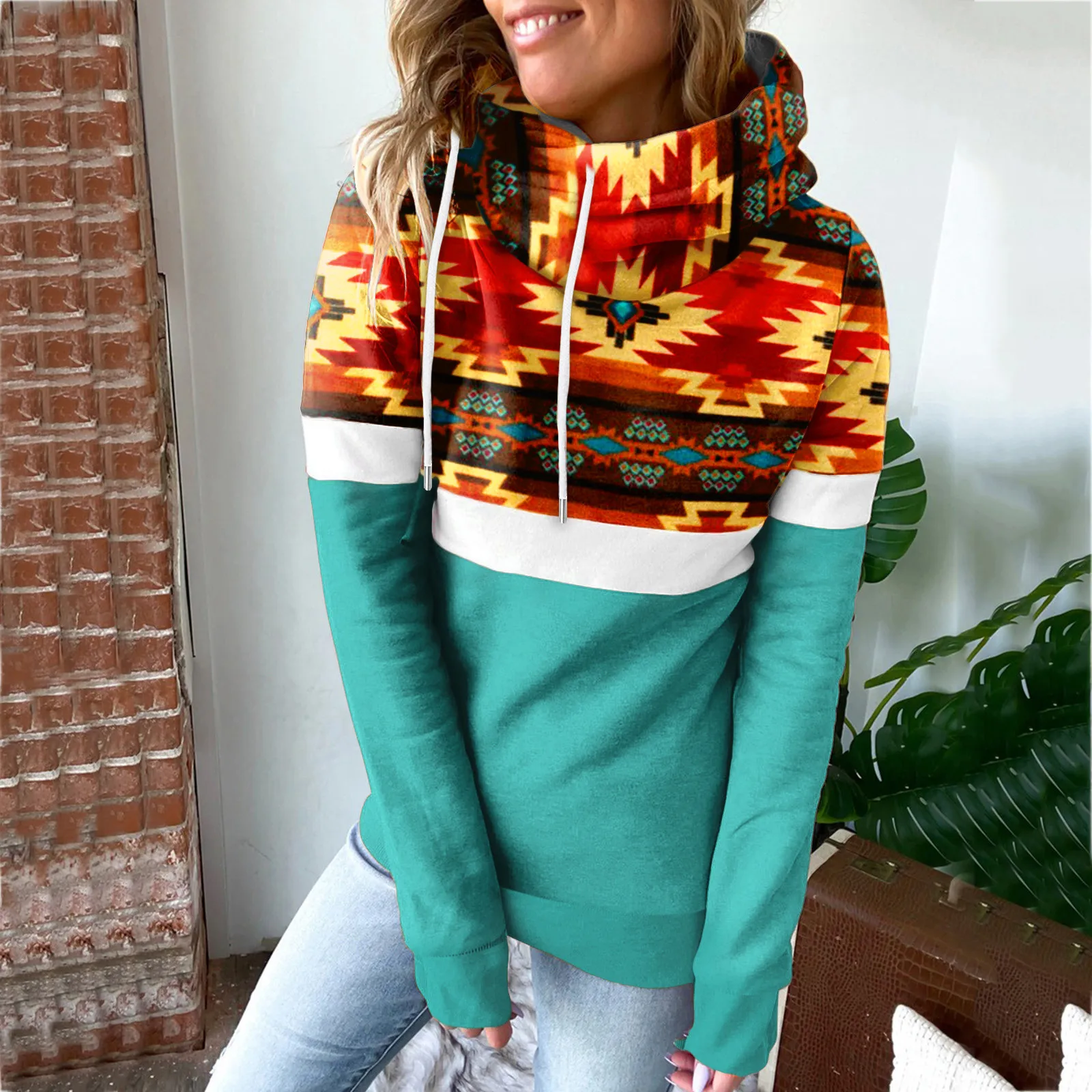 

Zip Hoodie Women Snap Hoodie Women's Shirt Color Matching Pullover Lady Long Sleeve Workout Top Womens Fall Sweatshirts Hoodies