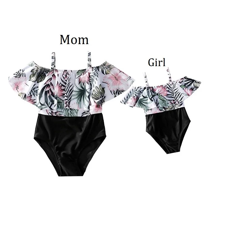 

Flower Mother Daughter Swimwear Family Set Ruffled Mommy and Me Matching Bikini Swimsuits Women Girls Beachwear Dresses Clothes
