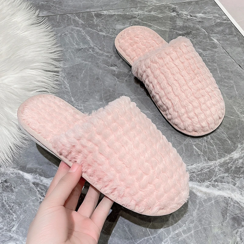 

Winter Plush Cotton Drag Women Indoor Non-slip Soft Bottom Couple Bedroom Cotton Slippers Zapatilla De Dama Couple Slippers