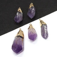 natural amethyst irregular pendant 15 50mm gold plated crystal pendant charm jewelry making diy necklace earring accessories 1pc
