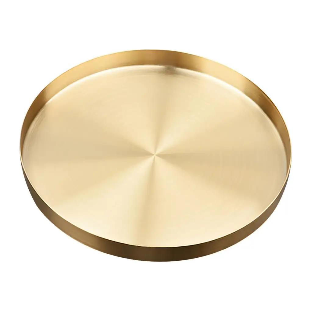 

Круглый поднос для хранения, сервировочный поднос, большой золотой держатель для хранения косметики из нержавеющей стали для быстрого отеля