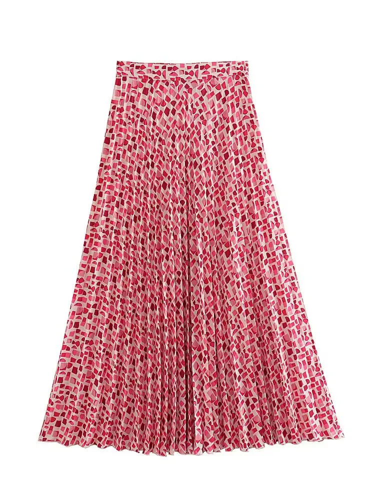 

Юбка MESTTRAF Женская плиссированная средней длины, модная повседневная Винтажная с принтом, с завышенной талией, на молнии сбоку, уличная одежда, Y2K