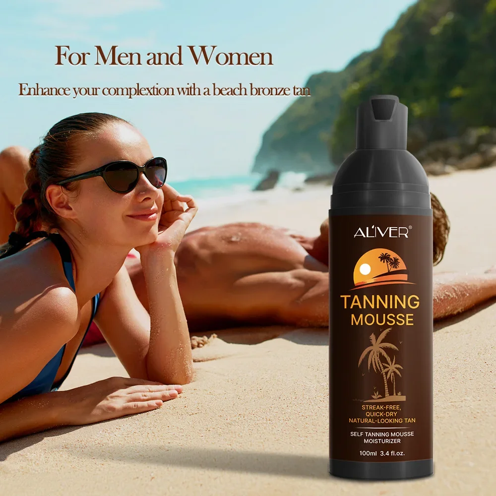 

ALIVER Natural Self Tanning Mousse Long Lasting Instant Tan Body Bronzer Foundation Autobronzante Summer SkinCare Make Sexy Skin