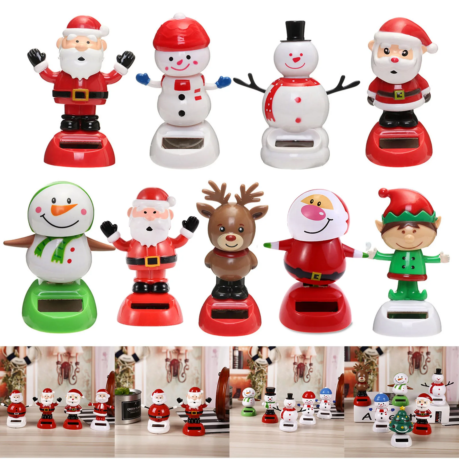 

Solar Powered Dancing Ornaments Christmas Tree Snowman Santa Claus Elk Swinging Animated Dancer Toy Gift Car Decor