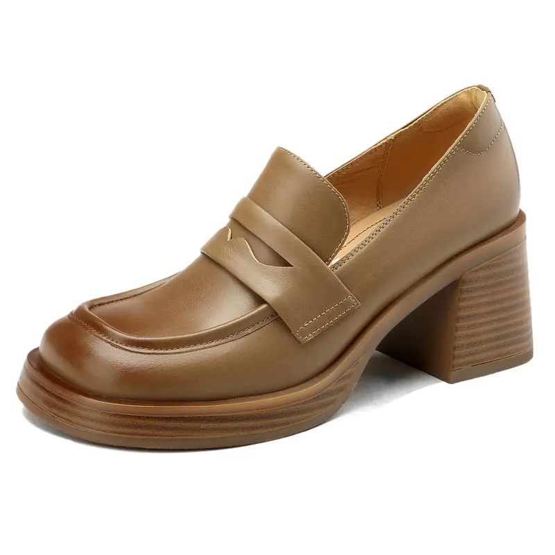 

Spring Autumn Classic Women Pumps Office Ladies Dress Casual Retro Concise Genuine Leather Thick Heels Basic Shoes Woman
