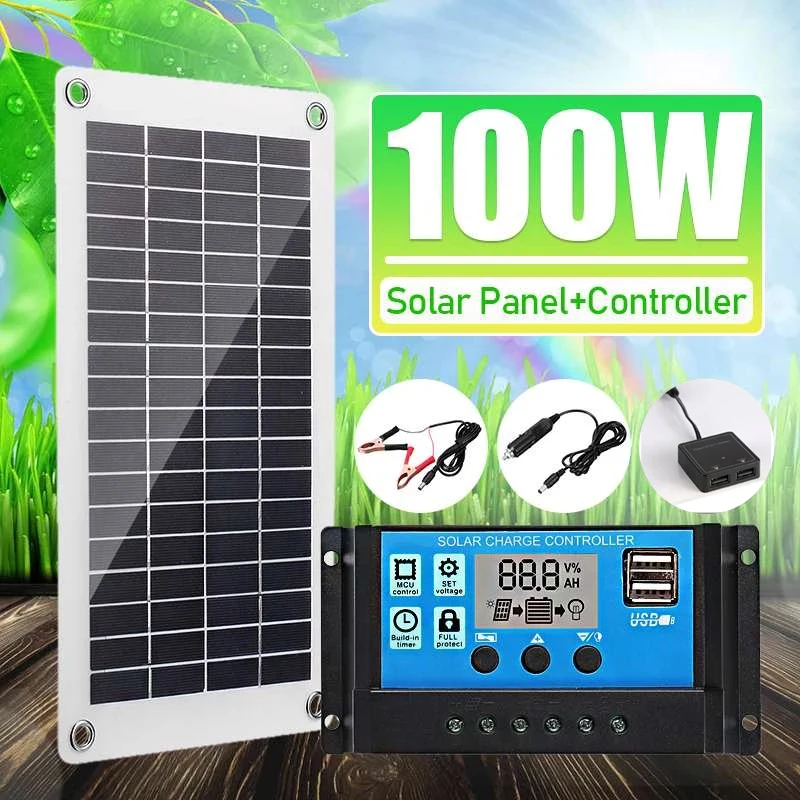 

100W Solar Panel Kit 12V Solar Panel Battery Charger Controller Dual USB Solar Plate 30A Solar Cell Controller For Caravan Boat