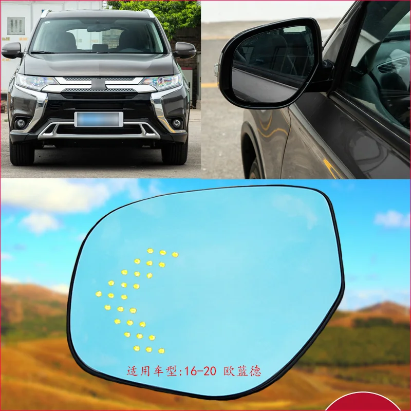 

2pcs Side Mirror Blue Wide Angle Sight Rearview Mirror Glasses With Heated LED Turn Indicator For Mitsubishi Outlander