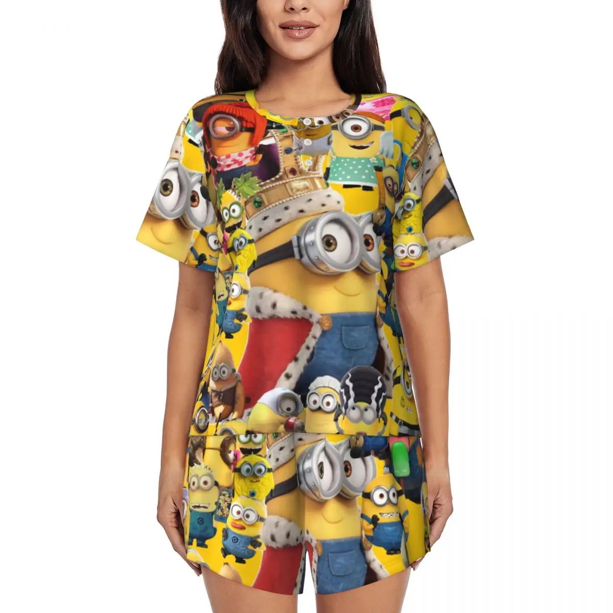 Комплект пижамный женский из 2 предметов мультяшный анимационный Миньон шорты с