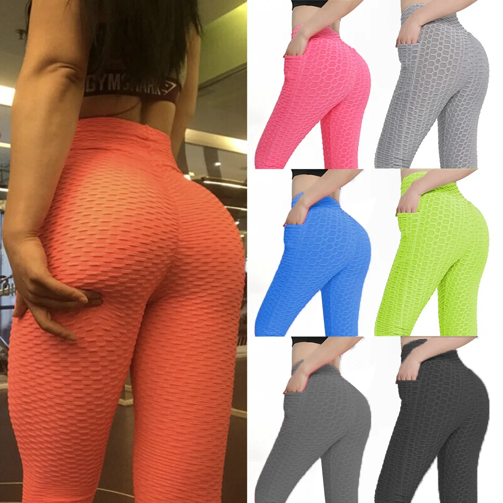 

Women Leggings with Pockets Tummy Control Workout Pants Scrunch Butt Lifting Sport Tights Textured High Waisted Running Pants