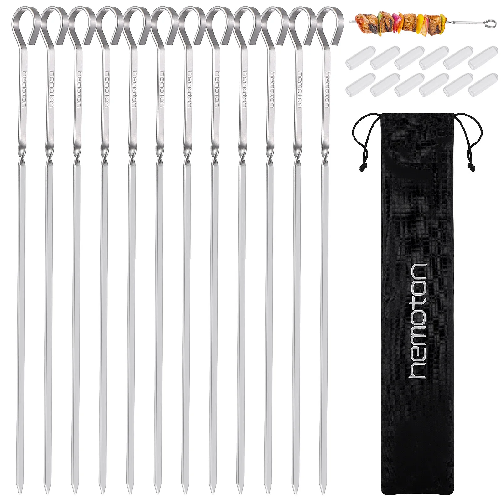 

Hemoton 12pcs Kabob Skewers Stainless Steel Flat Skewers Wide Reusable Grilling Skewers with Protective Sleeve Plus 1 Storage