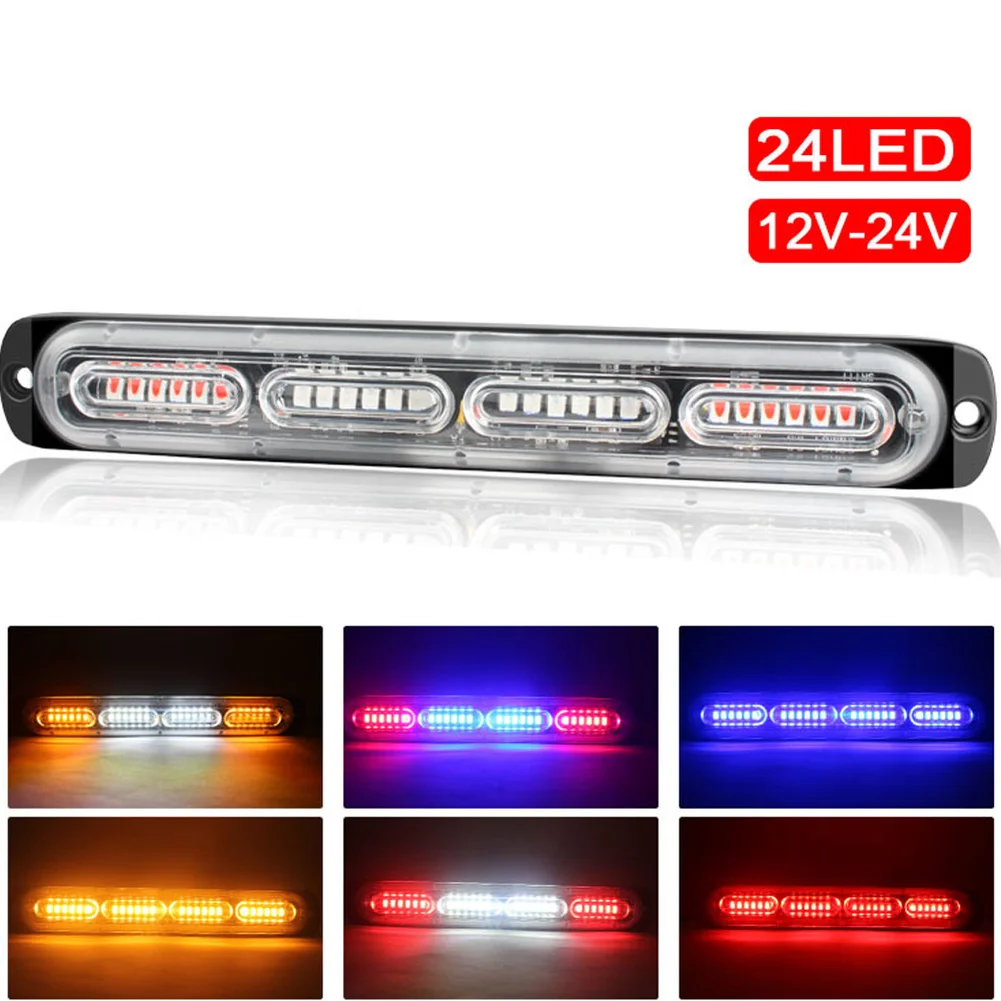 Luz estroboscópica de advertencia para coche de policía, luces LED de 12V, 24V, 24LED, indicador lateral, blanco, ámbar, rojo, azul