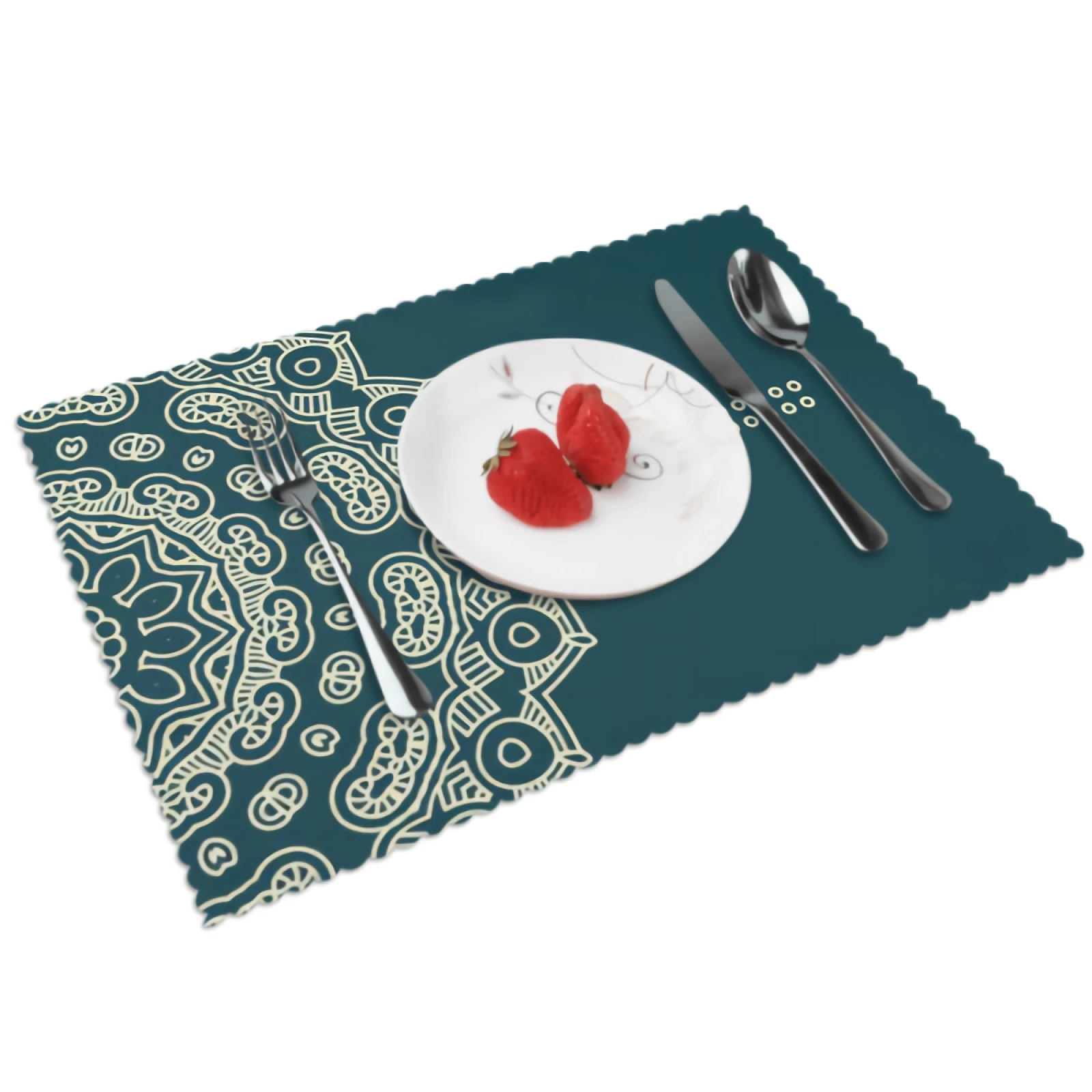 

Teal Dahlia Placemats Mandala Floral Placemat Set of 4 Heat-Resisting Non Slip Table Mats Polyeste Place Mats