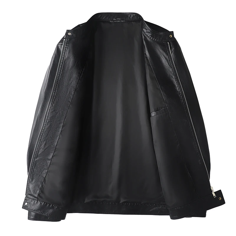 Plus size Men's Leather Coat Lard-bucket plus Size Windproof Stand Collar PU Jacket Autumn Fat Man Outerwear Tide