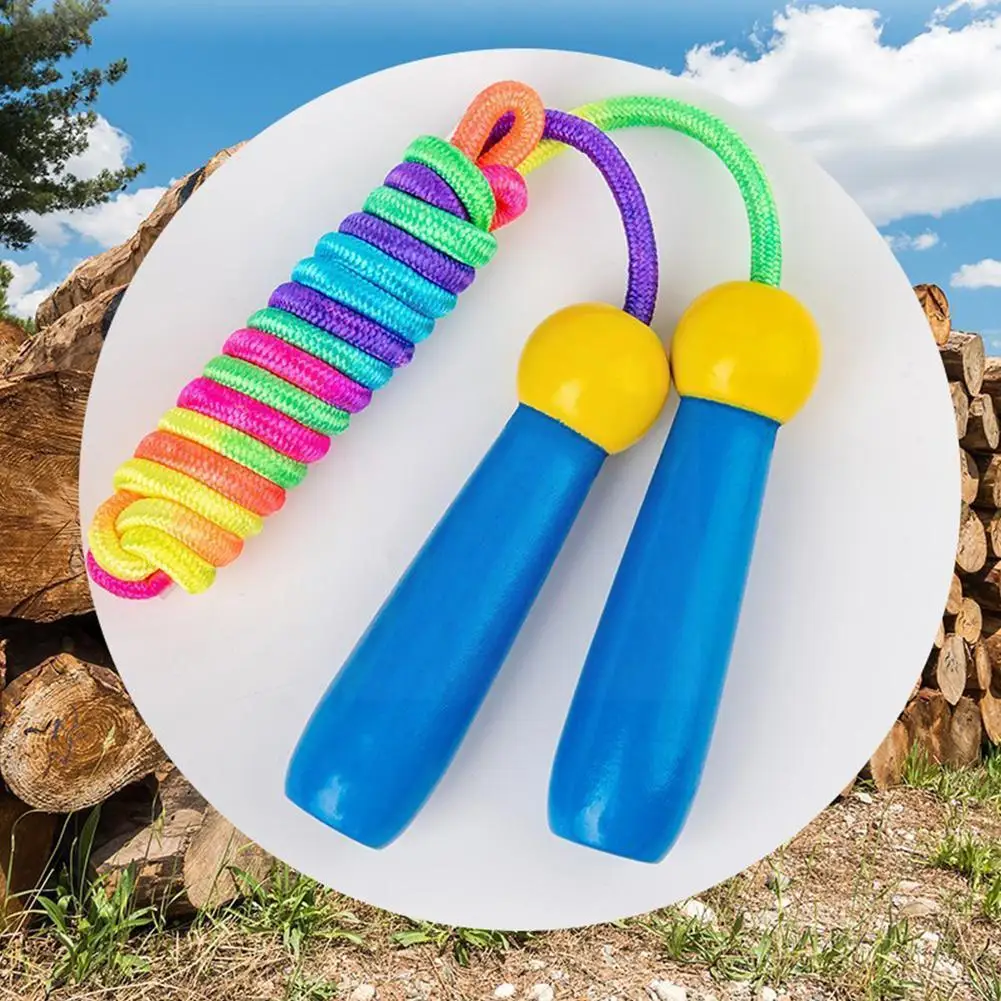 

2.4m Wooden Colorful Skipping Rope Practice Speed Jump Wood Grip Handle Fitness Training Equipment For Kids Children A0y0