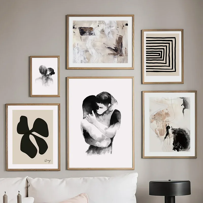Черно-белая абстрактная поцелуи для пар постеры и принты Геометрическая Картина