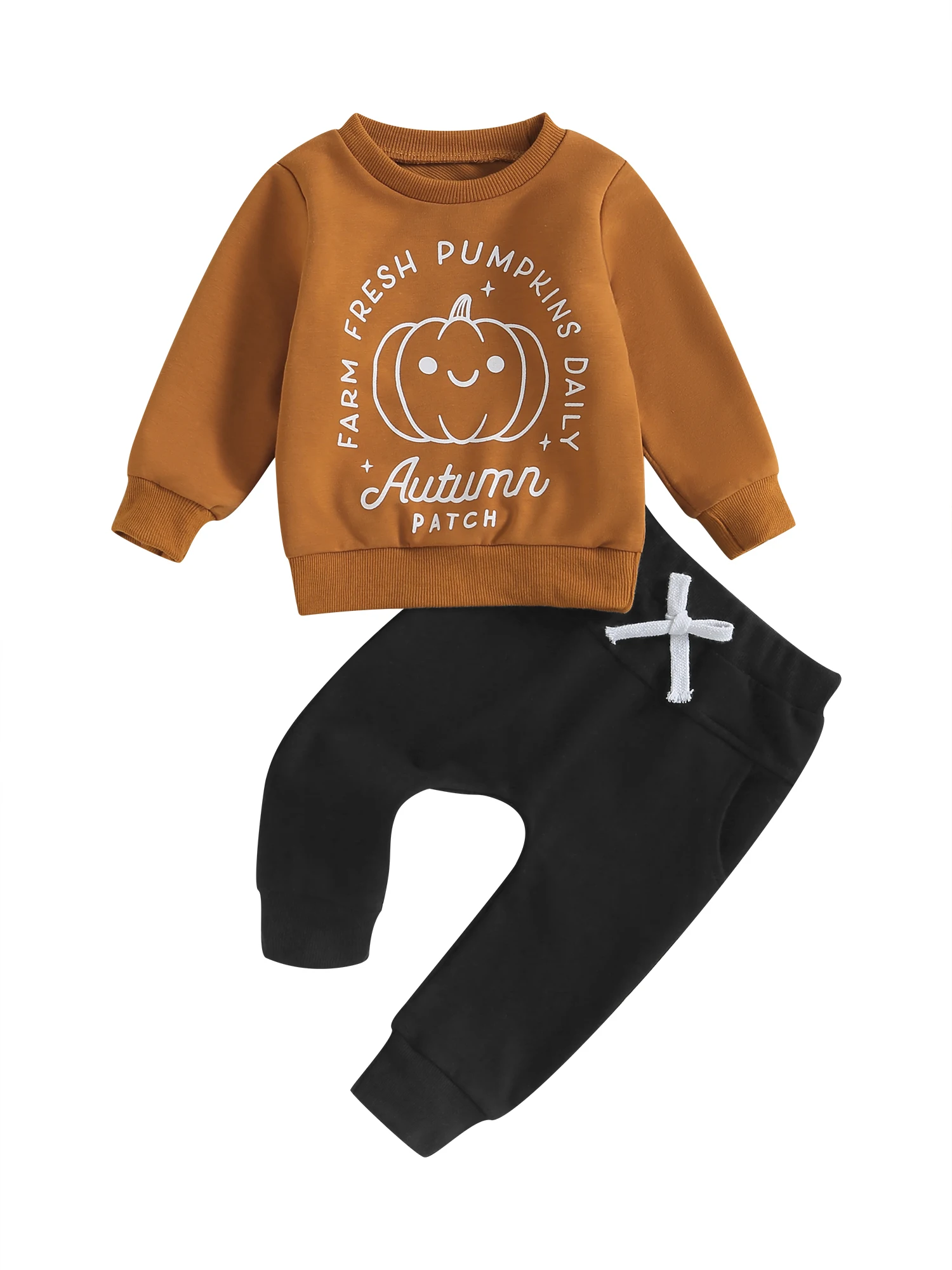 

2023-06-05 Lioraitiin 0-3Years Toddler Boys 2PCS Halloween Clothes Sets Fall Long Sleeve Letter Pumpkin Print Tops Pants Sets