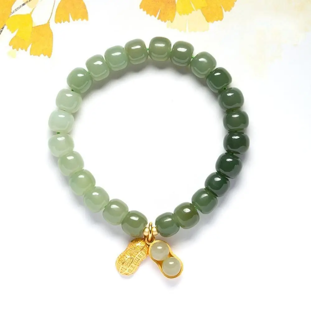 

Women's Ancient Style Peanut Bracelets Magnolia Flower Pendant Hand Rope New Chinese Style Gradient Jade Bead Bracelet