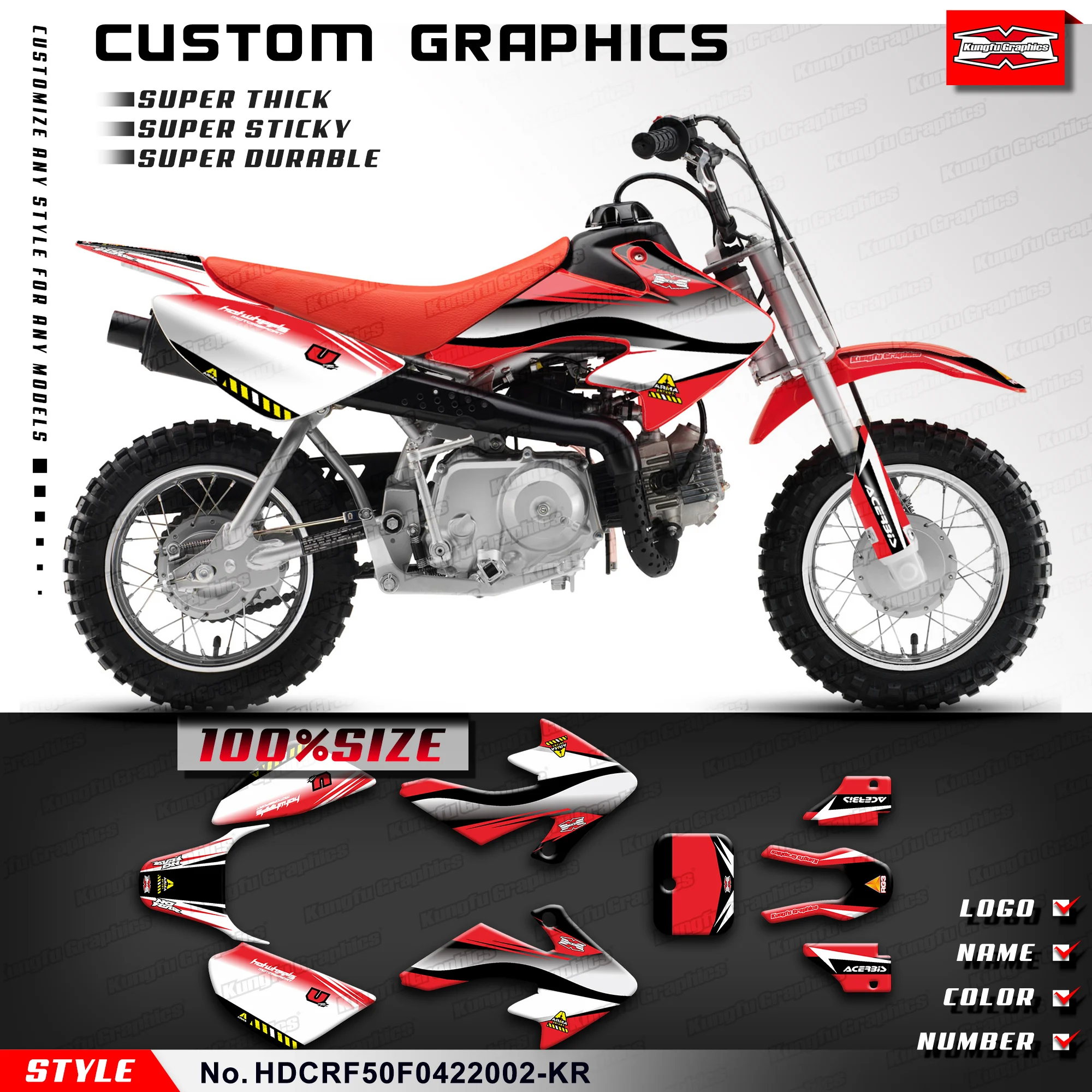 Наклейки KUNGFU GRAPHICS MX мотоциклетная графика эндуро для Honda CRF 50F CRF50 F 2004-2023
