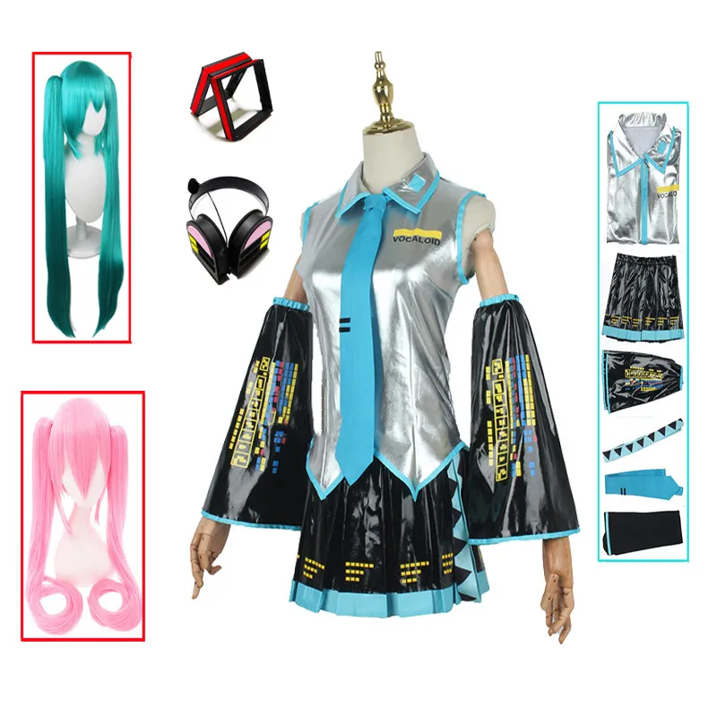 

Japan Miku Cosplay Wig Costume Midi Dress Beginner Future Miku Cosplay Female Halloween Women's Costume Men Size