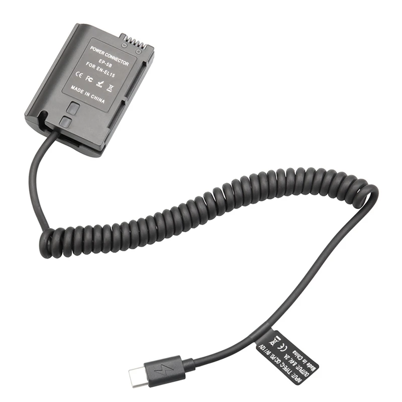 EL15 Фиктивный соединительный аккумулятор Type-C Пружинный кабель для Nikon D500 D600 D750 D780