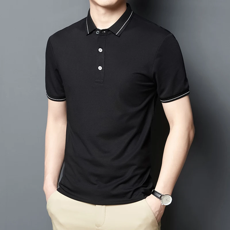 Мужская приталенная рубашка-поло с отложным воротником и короткими рукавами |