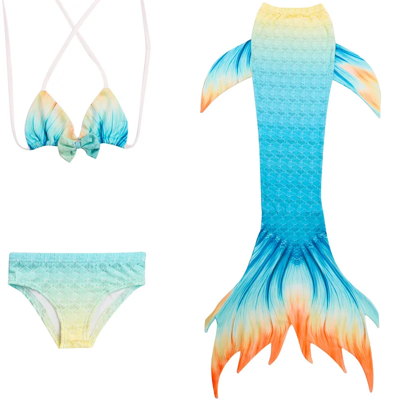 

suspend Mermaid swimsuit kids high waist swimming suit for girls Swimwear. Costume cosplay Bikini set bathing suit With Monofin