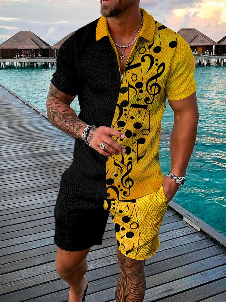 Мужской уличный костюм рубашка-поло с коротким рукавом и 3d-цифровым принтом +