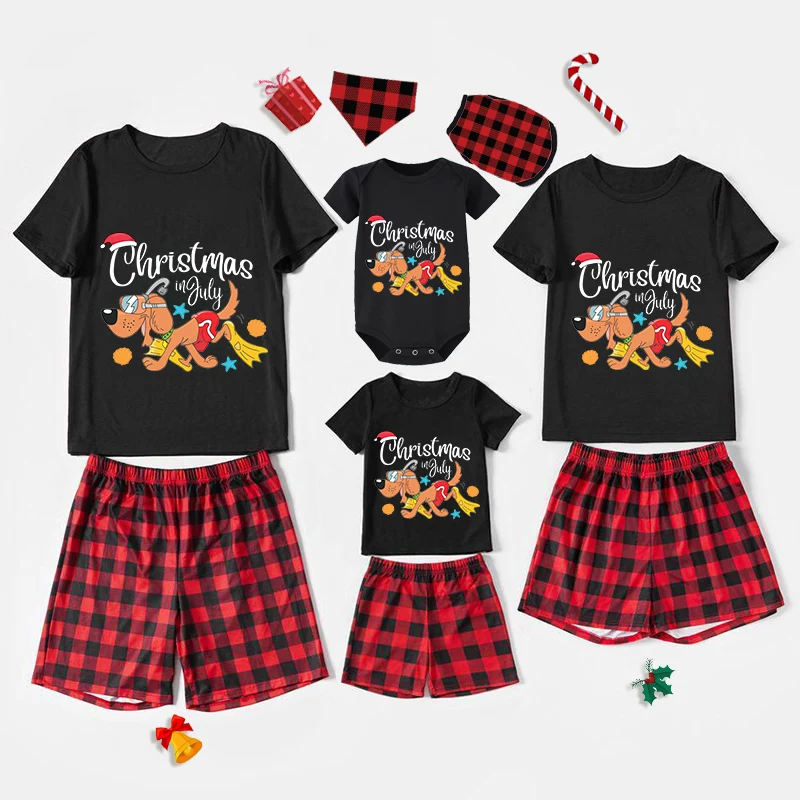 

Christmas Matching Family Pajamas Christams In July Pet Black Red Short Pajamas Sets