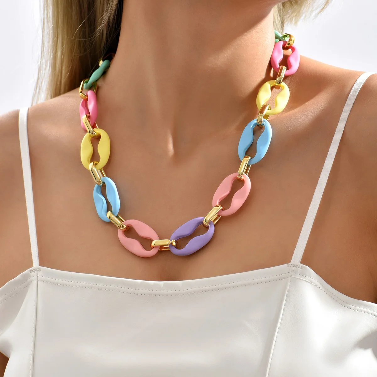 

2022 Vintage Resin Acrylic Splicing Thick Chain Bracelet Necklace For Women Candy Color Resin Statement Charm Bracelet Jewelry