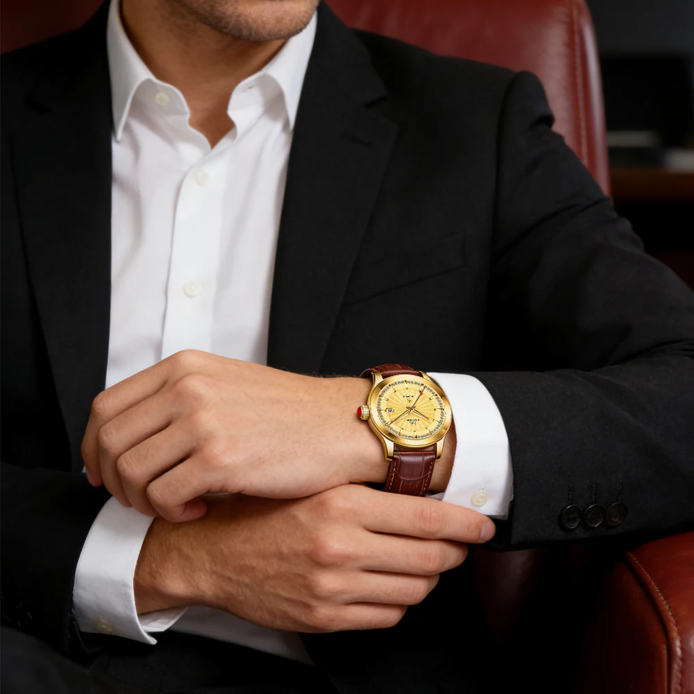 Мужские наручные часы Shanghai Watch 18K Gold Star, 41 мм, с сапфировым стеклом, автоматическим механическим механизмом, календарем, кожаным ремешком, S8933 (art.: 3920db6ec9aed) - 3920db6ec9aed