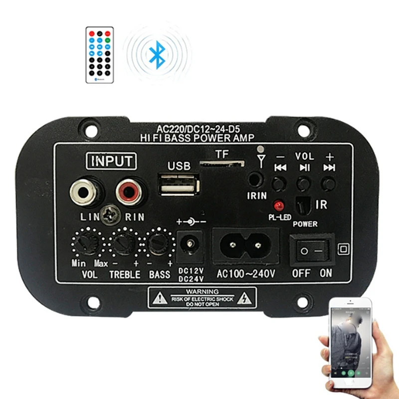 

Household/Car Digital Power Amplifier Built-In Bluetooth 12V24V220V Subwoofer With Microphone U Disk Amplifier(US Plug)