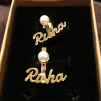 customized name stud earrings personalized stainless steel earrings with pearl gold plated earring for women wedding jewelry