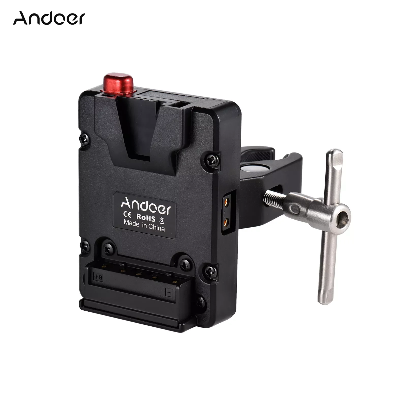 

Andoer Mini Nano V-lock Mount Battery Power Supply Adapter Plate with Plier Clamp for Mini V-mount Battery