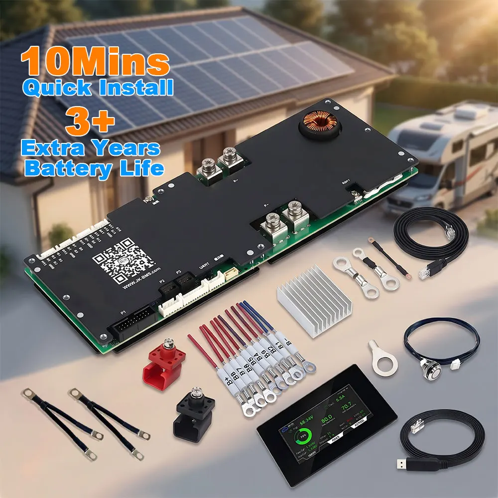 Фото Интеллектуальная система управления батареями (BMS) JK Smart Inverter V19 16S 48V 300A с дисплеем и комплектом для установки для домашнего хранения энергии Lifepo4/Li-ion/LTO и автодомов №1