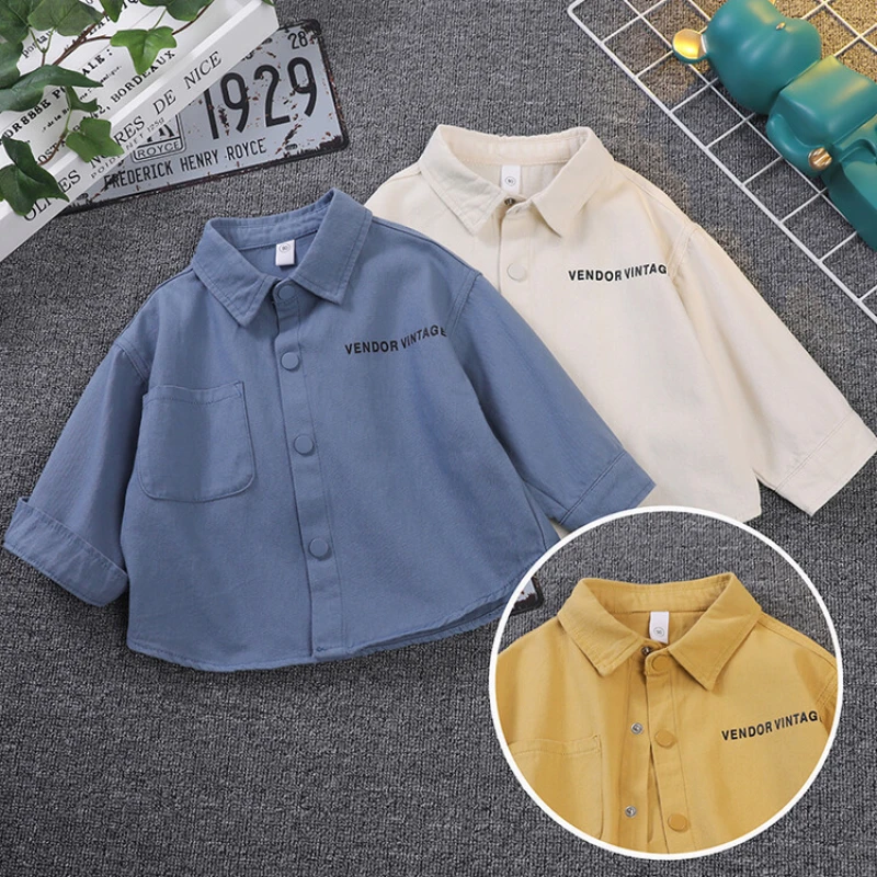 

Cotton Turn-down Collar Blouses for Baby Toddler Letter Print Kids Clothing Boys Girls Shirts Long Sleeve Top Children's Clothes