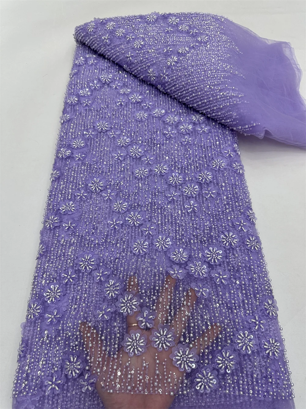 African Light Luxury Tulle Lace Fabric 5yards 2024 New High Quality Nigerian Sequins Beads For Sew Wedding