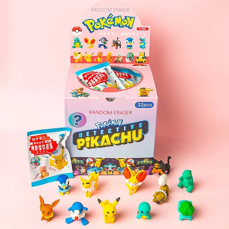 

32pcs/set Pokemon/Crayon Shin-chan Creative Diy Cartoon Pencil Eraser Anime Action Figure Pikachu Student Stationery Kids Gifts