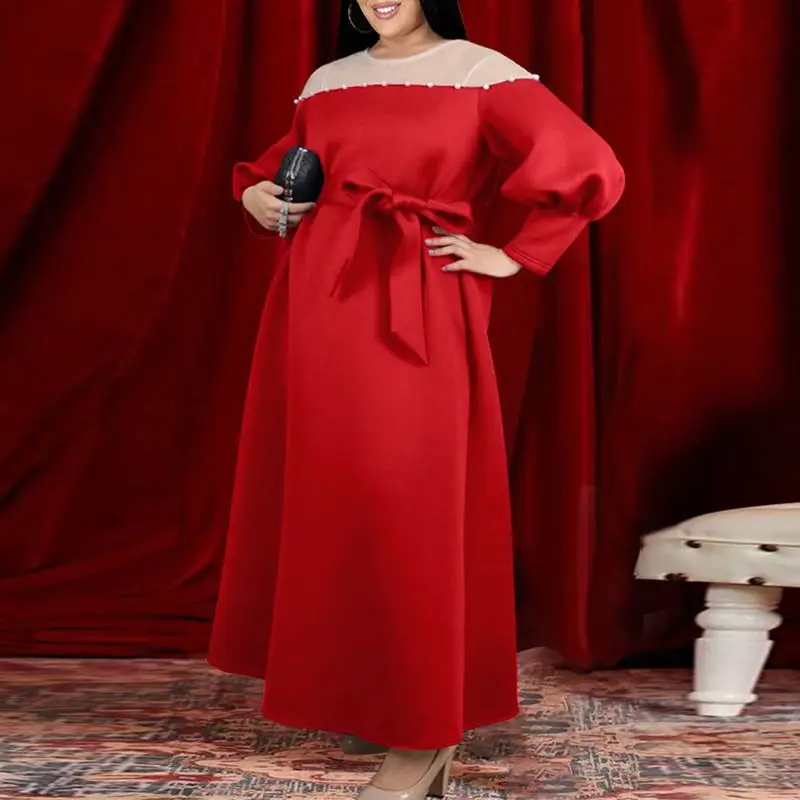 

Autumn Dresses VONDA 2022 Women Casual Long Sleeve Solid Maxi Dress Ladies Patchwork Printed Vestidos Loose O Neck A-Lined Robes