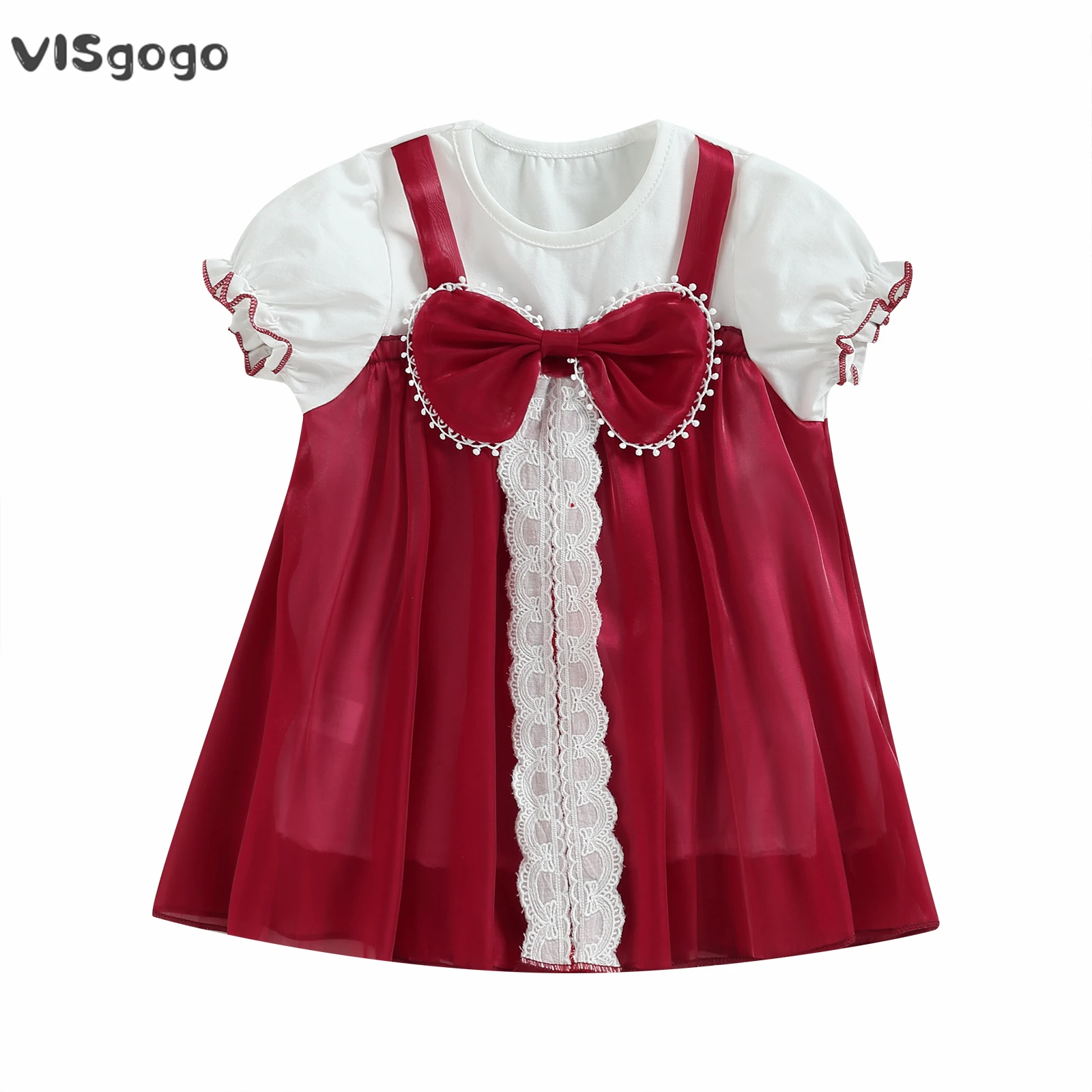 

Платье с коротким рукавом-фонариком и бантом для девочек