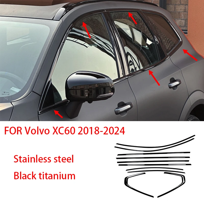 

Подходит для Volvo XC60 2018-2024 2023, нержавеющая сталь, черная полоса для литья внешнего окна, накладка на порог, боковая крышка, 10 шт.