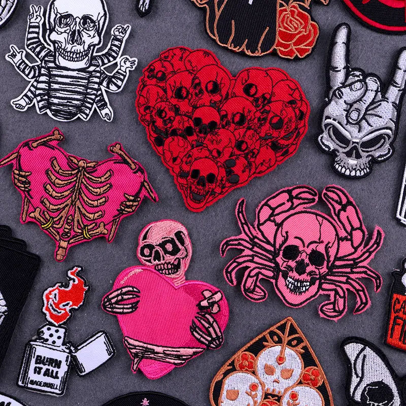 

Punk Skeleton Patch DIY Badges Iron on Patch Applique Rock Jacket Sewing Sticker Embroidered Patches for Clothing