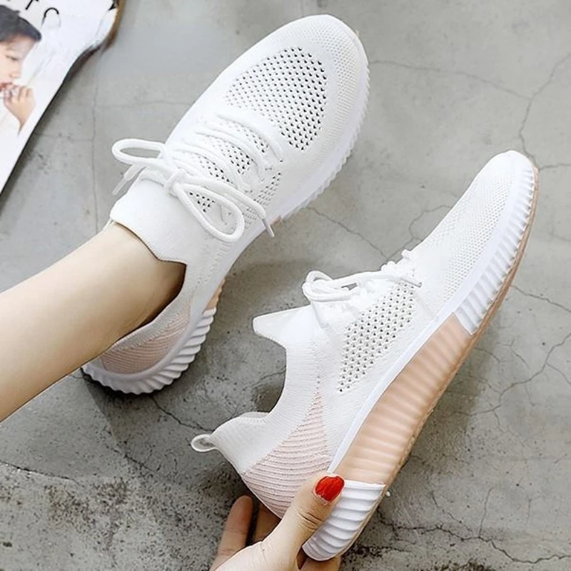 Woman Vulcanized Sneakers Women's Shoes Spring White Breathable Sports Mesh Versatile Summer Flats Hollow Walking No-slip New