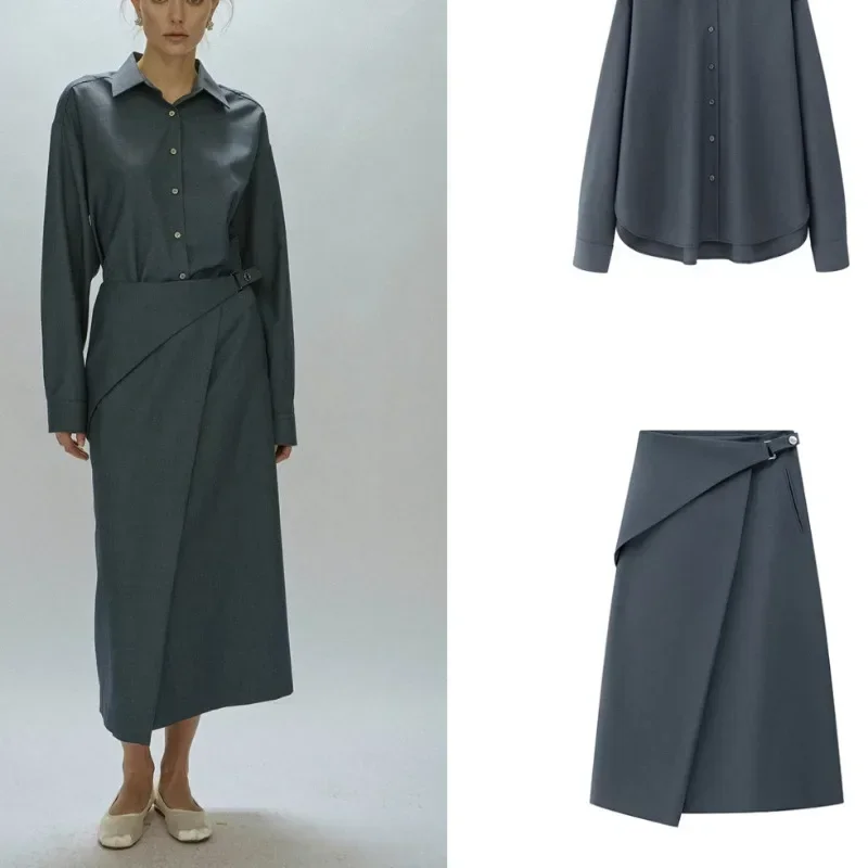 

2023 комплекты Рубашки с длинным рукавом и юбки с лацканами