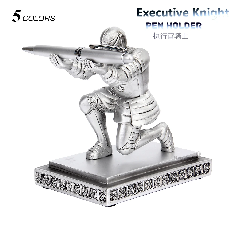 Knight Pen Holder Executive Shield Soldier Figurine Pencil Stand For Office Accessories Pen Stand Desk Organizer Pencil Holder